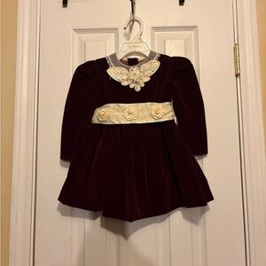 Vintage Sarah Kent Girls👧🏻Burgundy Velvet & Lace Dress👗Sz 3T